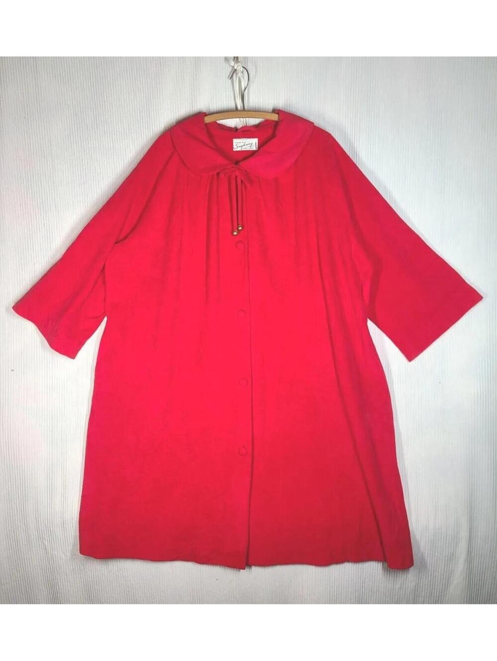 Vtg 60s Magenta House Dress Gown Plus Size XXL Saybury Bow VLV Pinup Retro Fuzzy